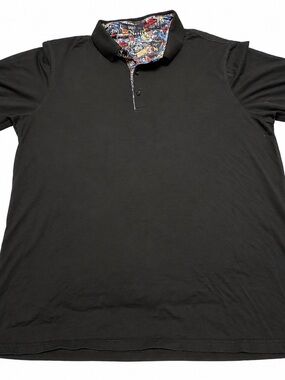 KROO men’s lg blk performance polo graphic print collar shorts shirt